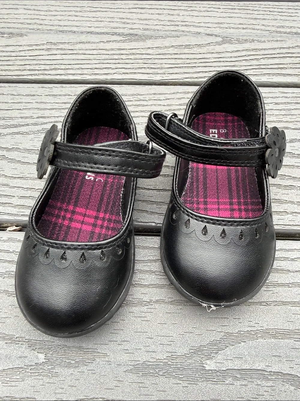 Basic Editions Black Mary Jane Shoes with Pink Plaid Insole